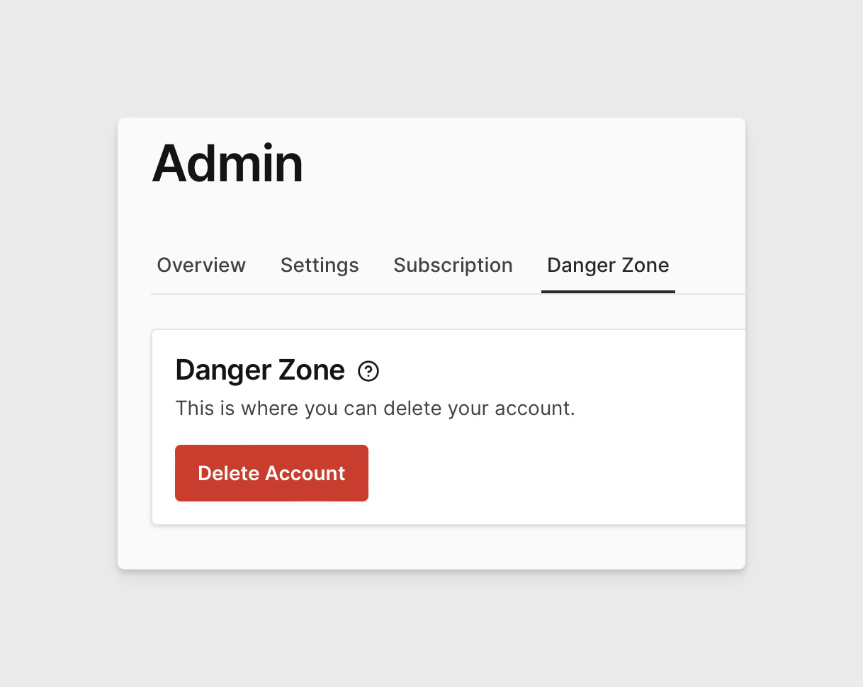 Delete your account from the Danger Zone