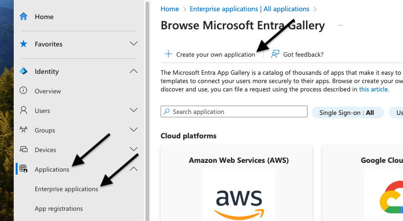 Click create application