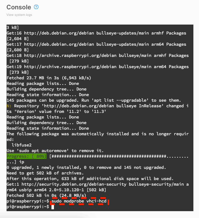 Load the VHCI kernel module